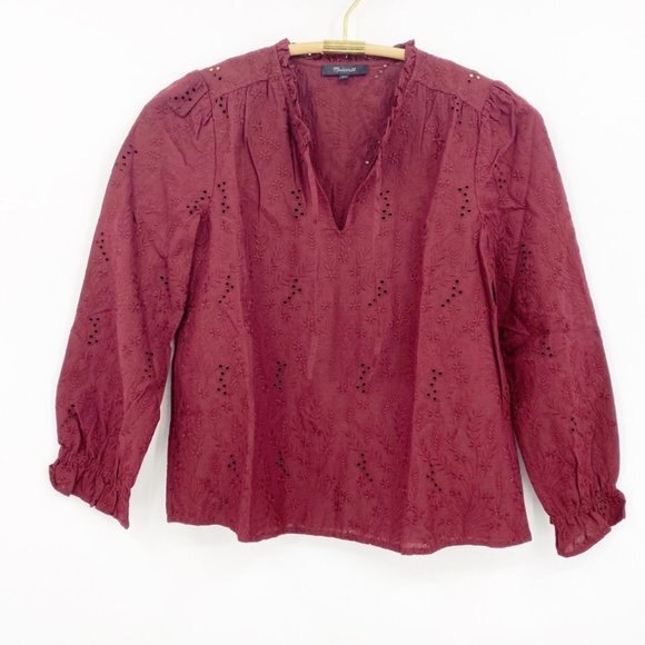 NWT Madewell Embroidered Eyelet Ruffled Popover Top XS - Picture 3 of 9